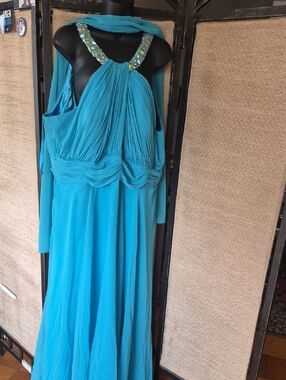 GLO Turquoise Beaded Halter Maxi Dress